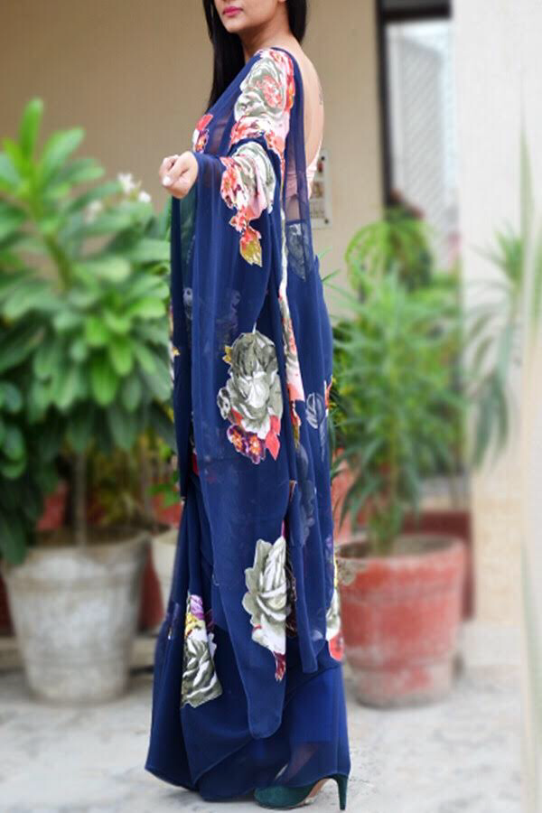 Blue Georgette Applique Saree