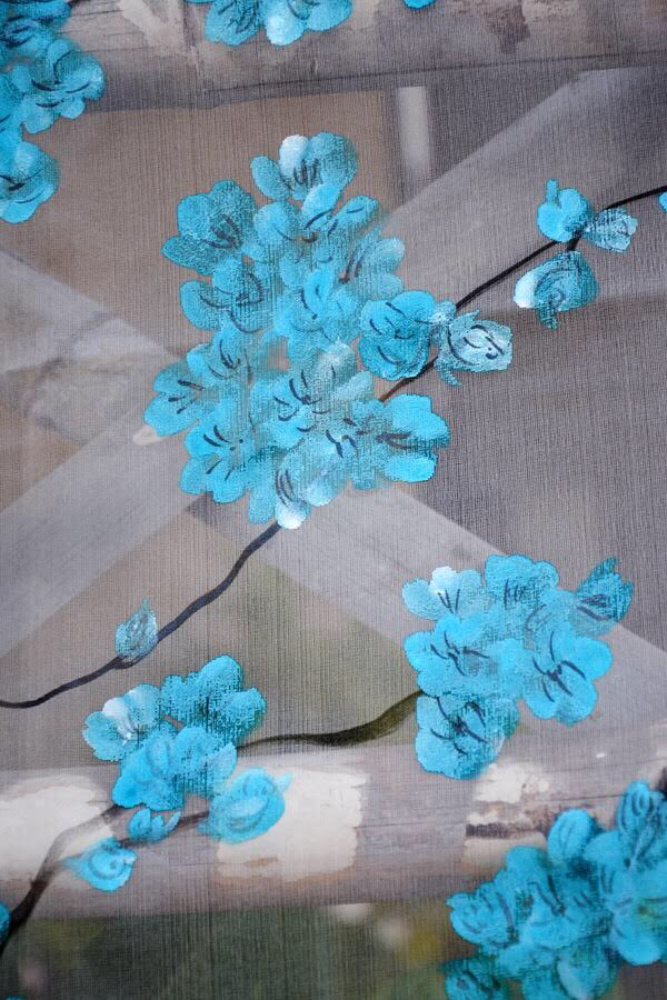 Off White Organza Hand painted Stole