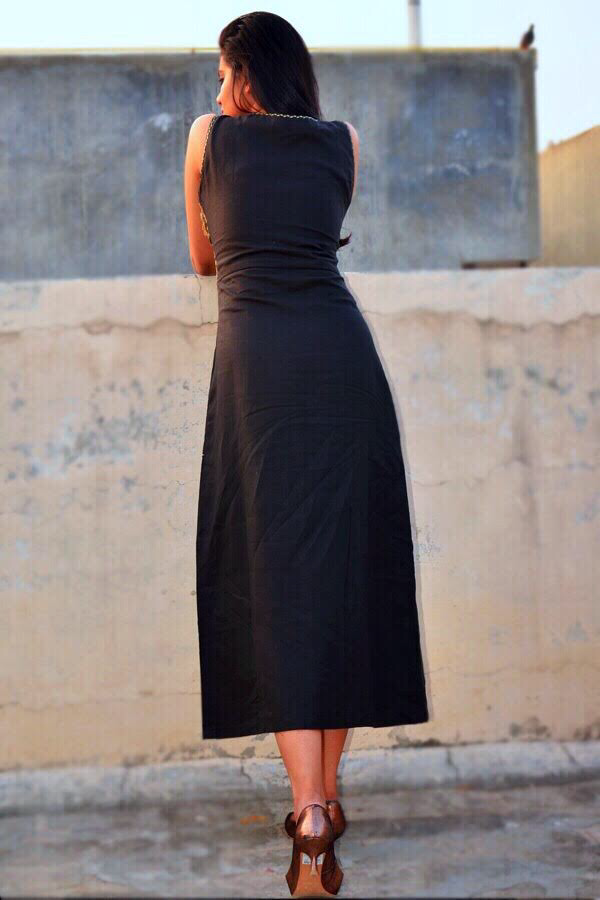 Black Linen A-Line Kurti Dress