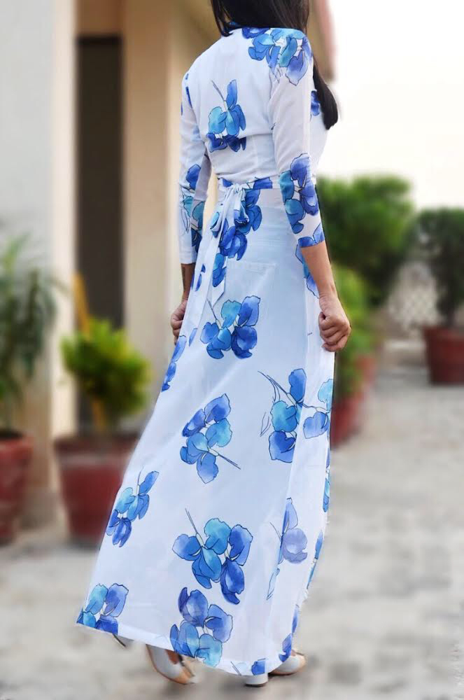 Off White Printed Georgette Kurti