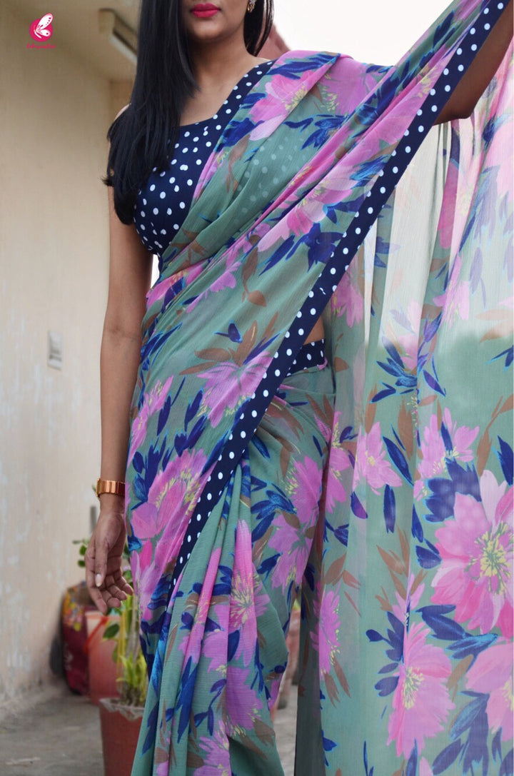 Printed Multicolour Chiffon Saree