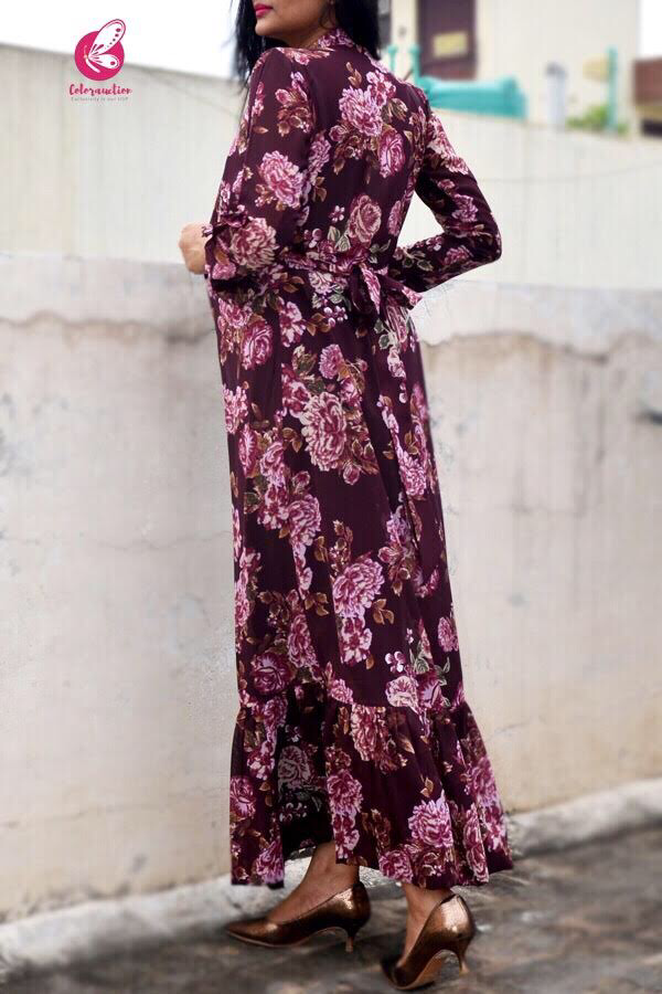 Mauve Georgette Printed Floral Shrug