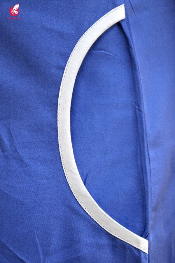 Blue Sarton Lycra Embroidered A-Line Kurti