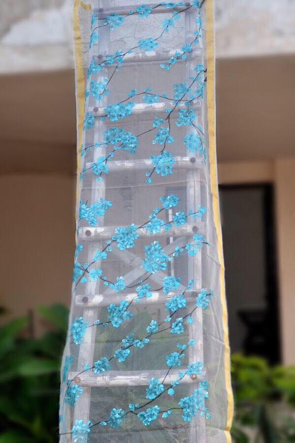 Off White Organza Hand painted Stole