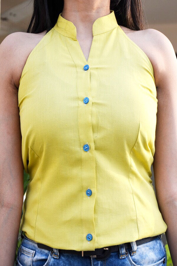 Lime Green Linen Sleeveless Shirt
