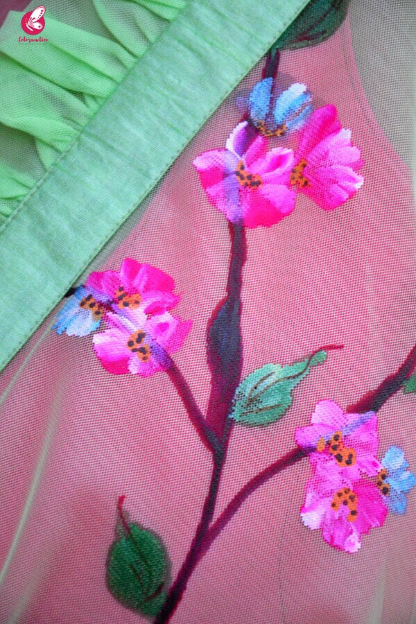 Neon Green Net Handpainted Saree