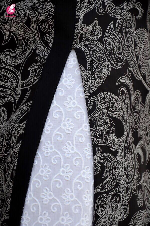 Black Crepe Printed A-Line Kurti