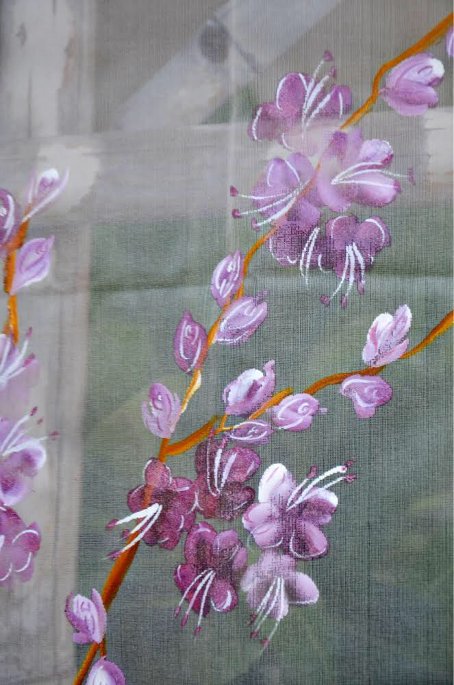 Off White Organza Floral Hand Painted Stole
