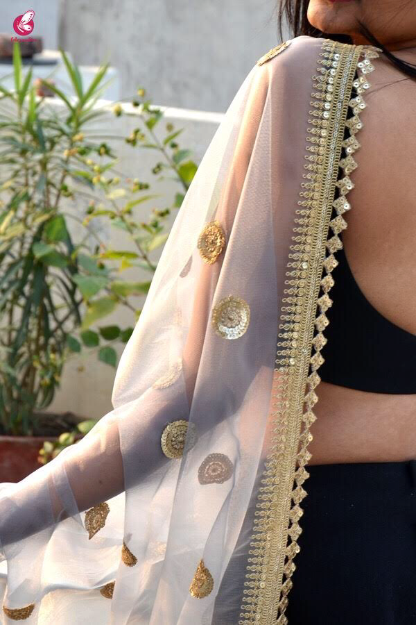 Light Grey Heavy Net Dupatta