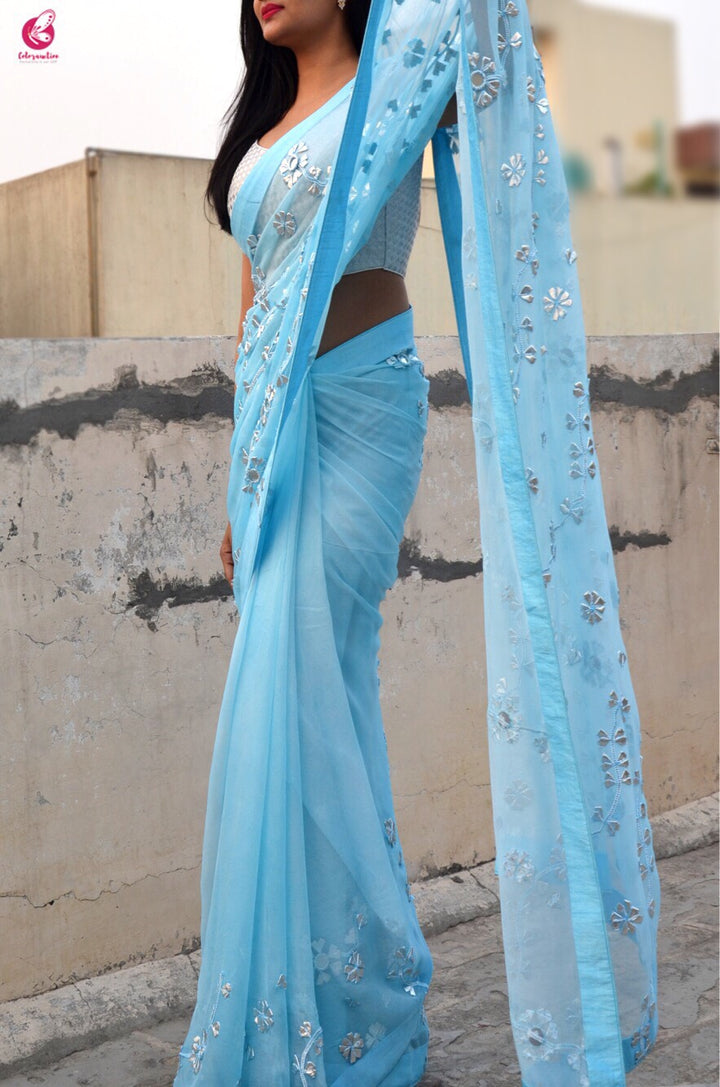 Sky Blue Gotta Work Chiffon Saree