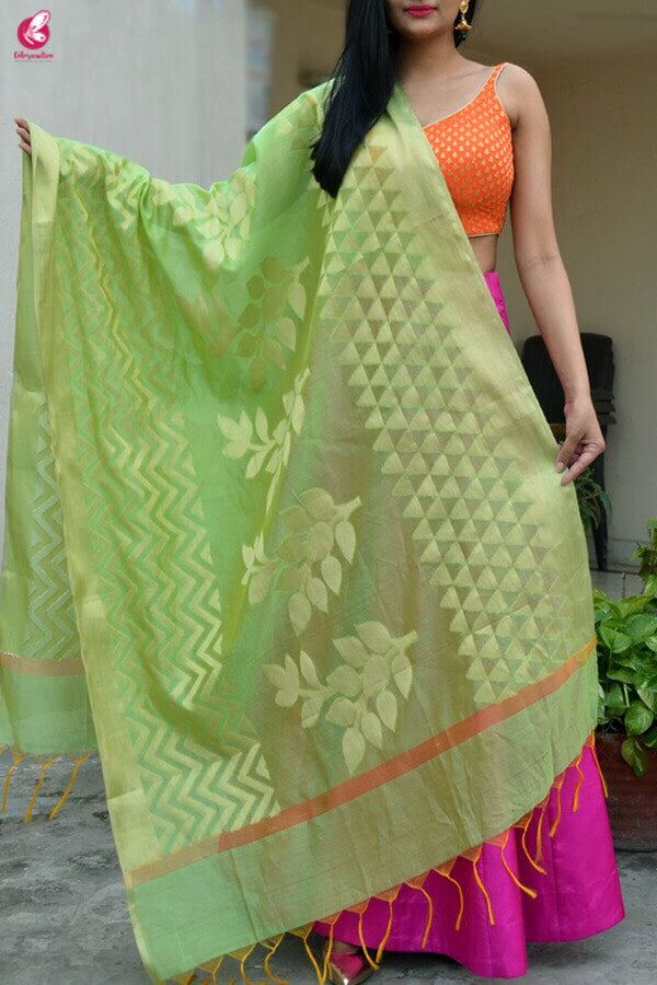 Lime Green Chanderi Zari Woven Dupatta