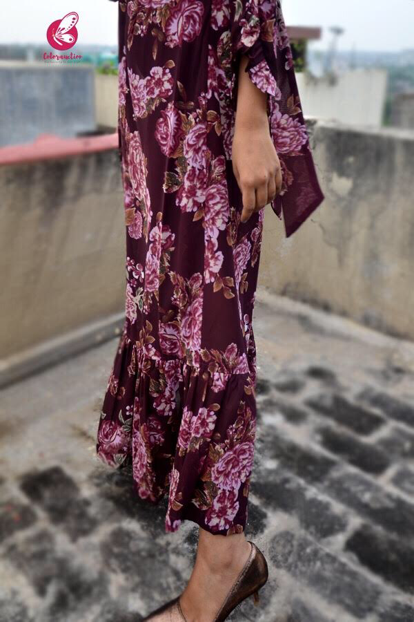 Mauve Georgette Printed Floral Shrug