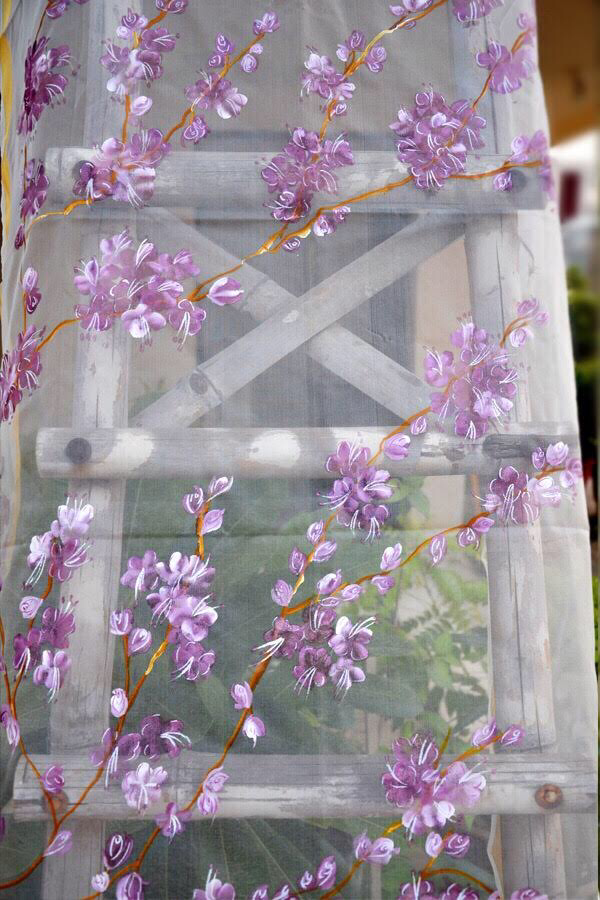 Off White Organza Floral Hand Painted Stole