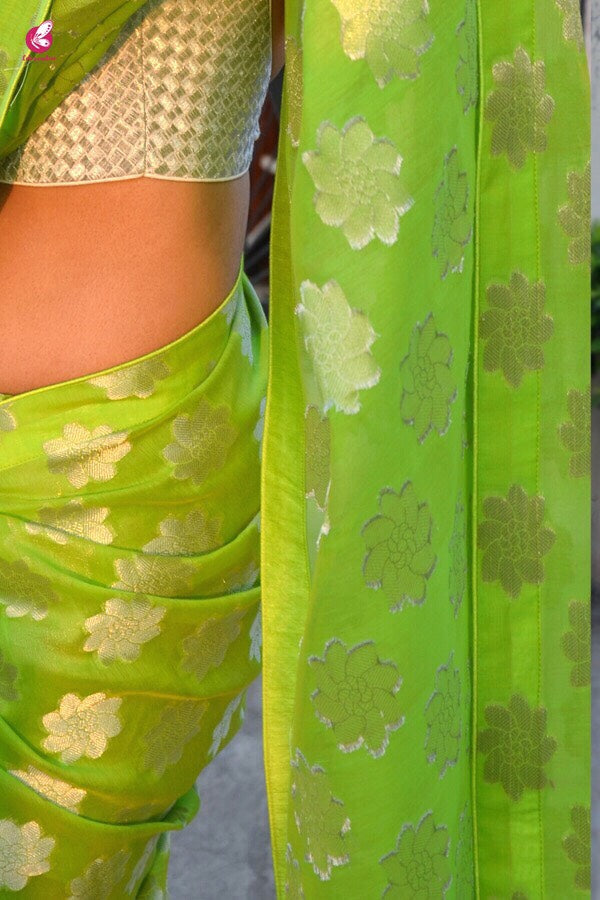 Lime Green Chanderi Zari Woven Saree