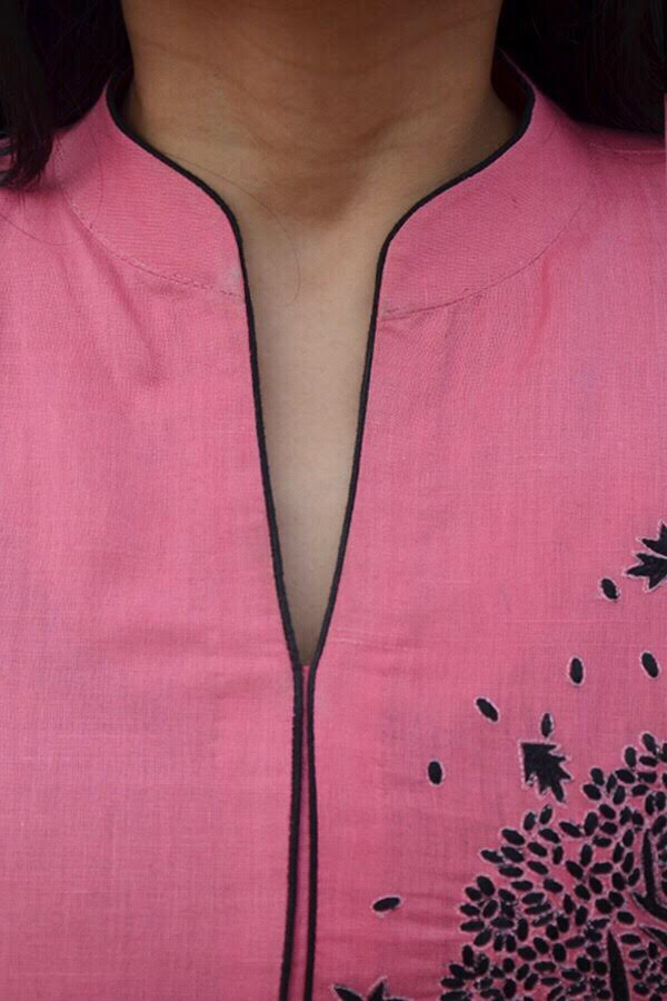 Carrot-red Embroidered A-Line Kurti Dress
