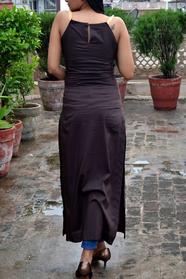 Brown Viscose Cat Patch Straight Kurti