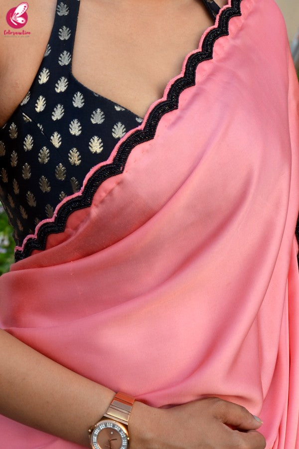 Black &amp; Golden Motifs Brocade Halter Neck Padded Backless Blouse