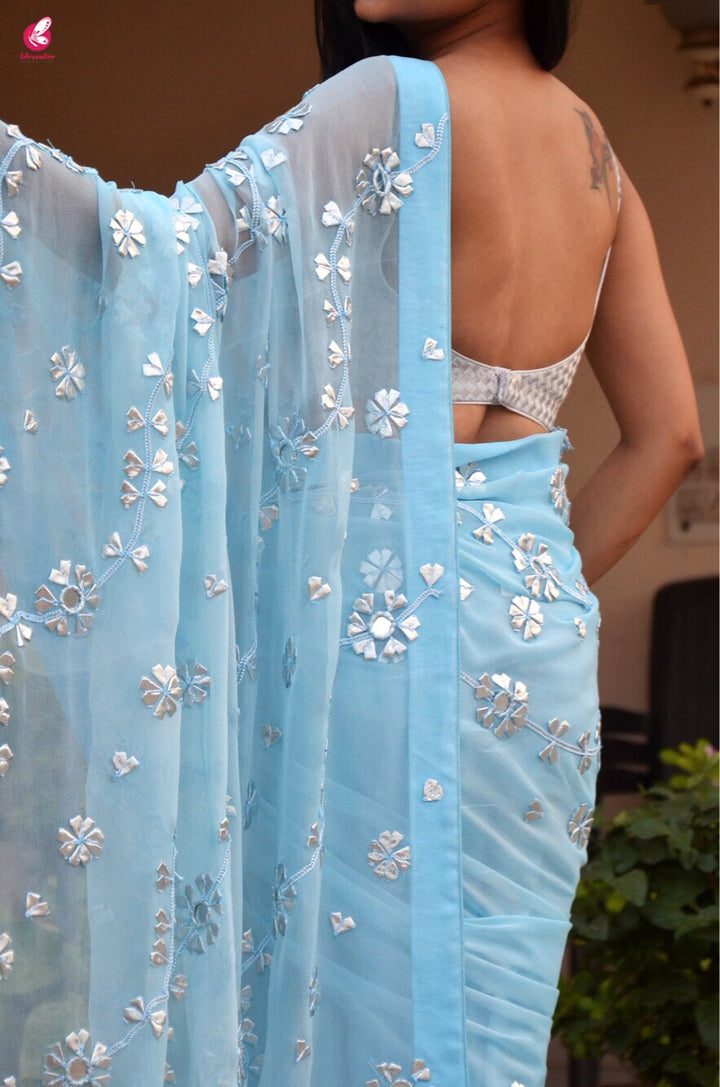 Sky Blue Gotta Work Chiffon Saree