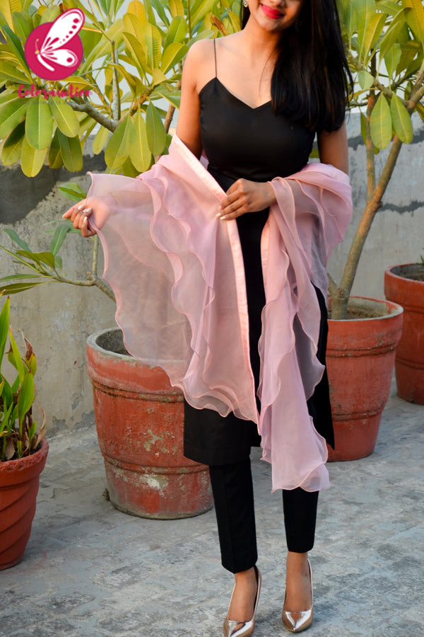 Baby Pink Pure Organza Three-Tier Ruffle Stole