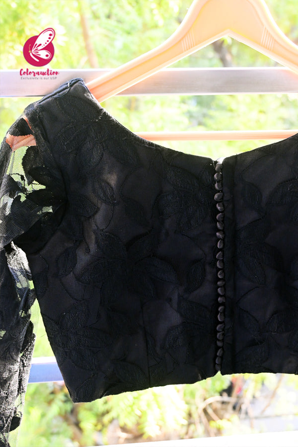 Black Chandelier Net Full Sleeves Potli Buttons Back Padded Blouse