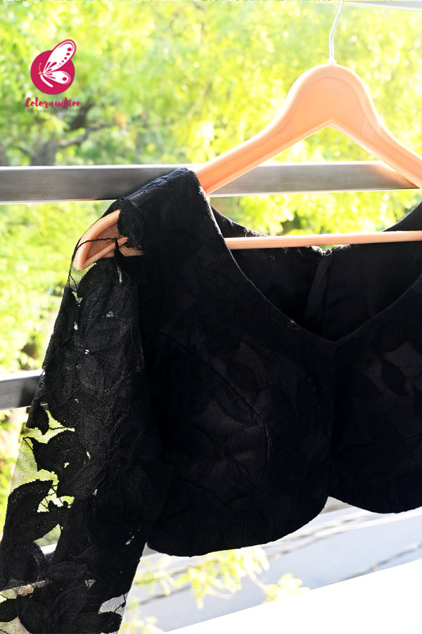 Black Chandelier Net Full Sleeves Potli Buttons Back Padded Blouse