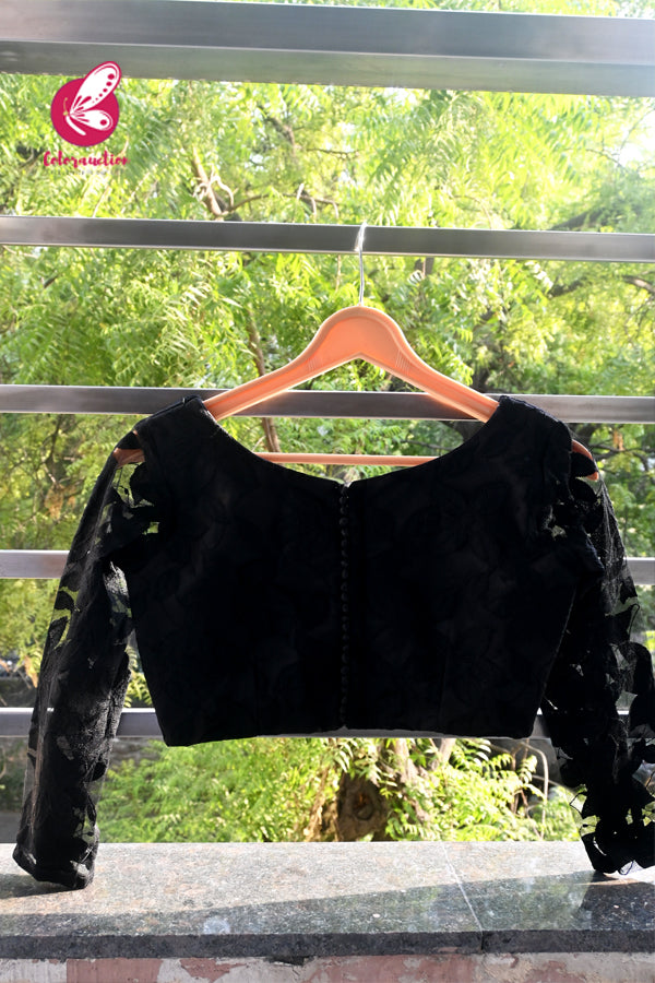 Black Chandelier Net Full Sleeves Potli Buttons Back Padded Blouse