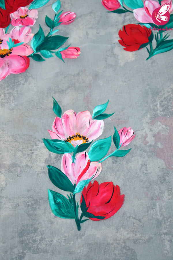 Off White Multicoloured Floral Pure Organza Stole