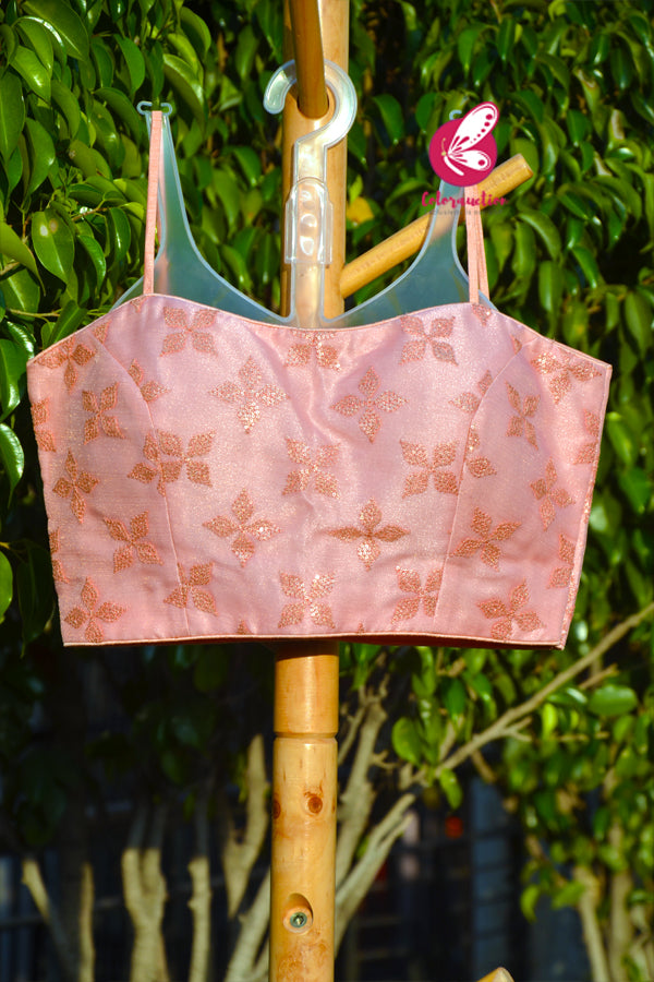 Peach Pure Organza Embroidered Padded Strappy Blouse