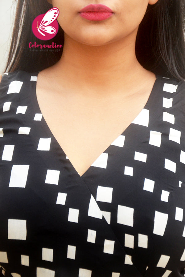 Black Printed Crepe Geometric Kurti