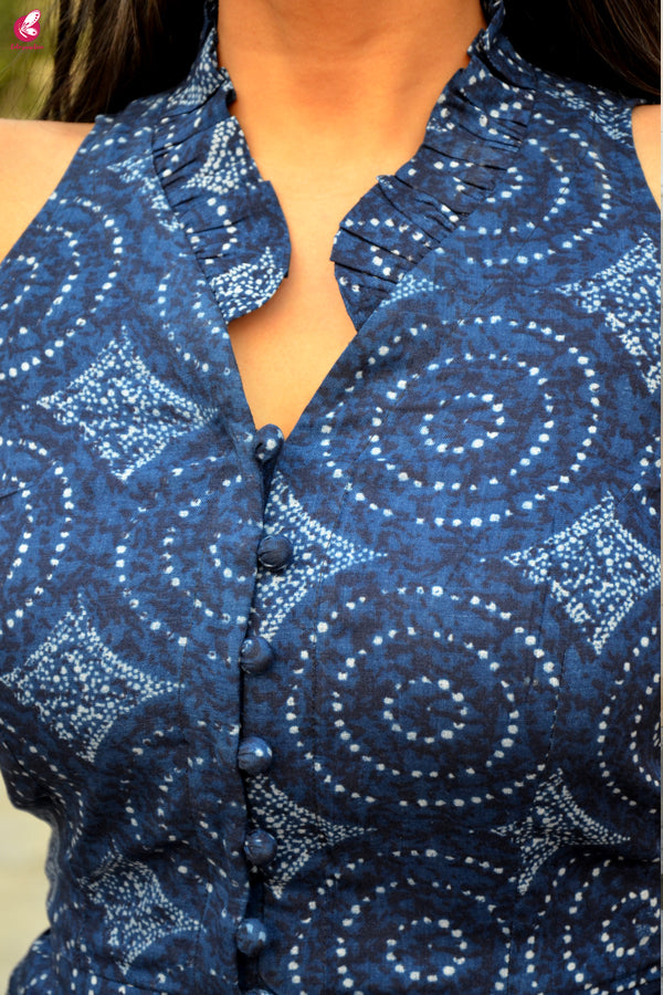 Dark Blue Printed Modal Kurti with White Lakhnawi Full Lining Cotton Palazzo