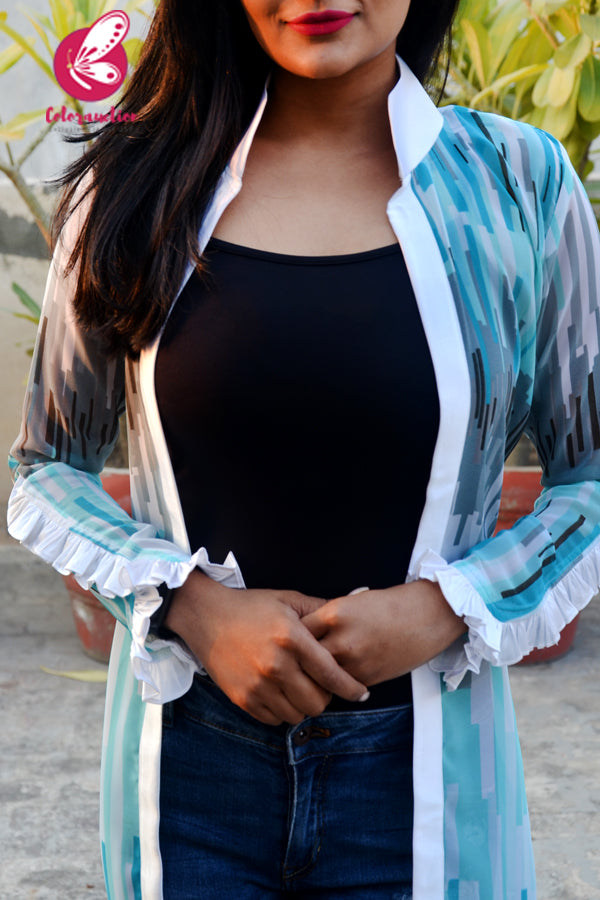 Multicolored Geometric Print Open Front Shrug