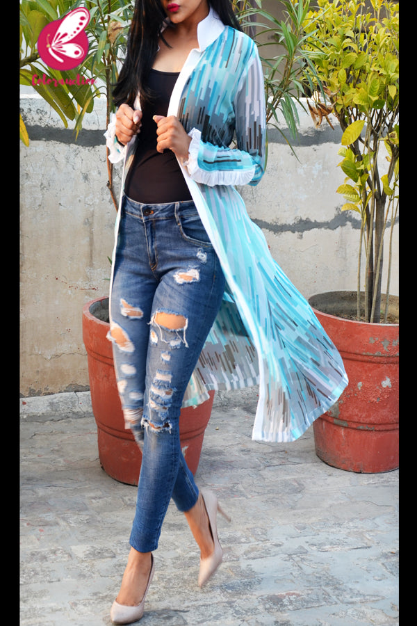 Multicolored Geometric Print Open Front Shrug