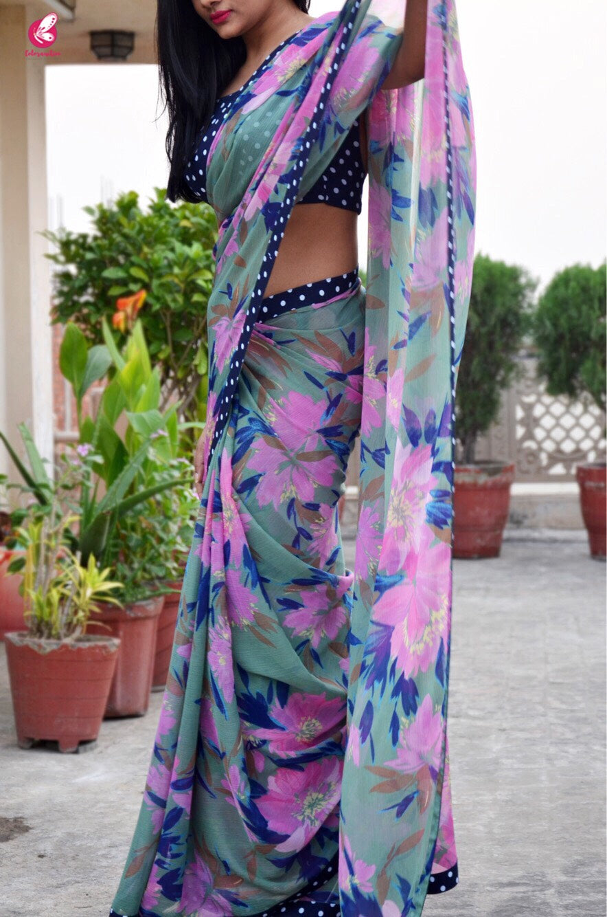 Printed Multicolour Chiffon Saree