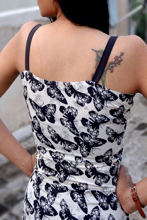 Black &amp; White Crepe Printed Strappy Straight Kurti