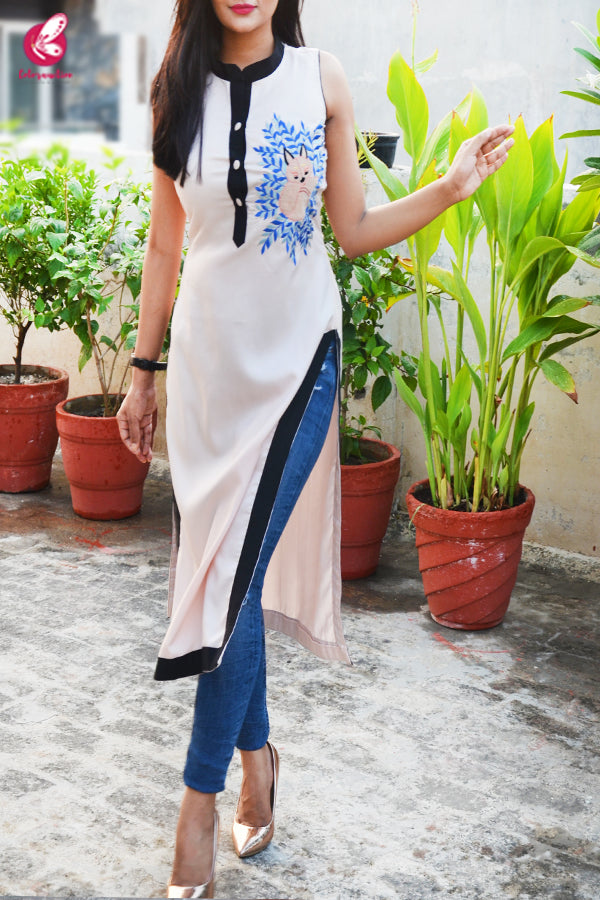 Baby Pink Embroidered Rayon Kurti
