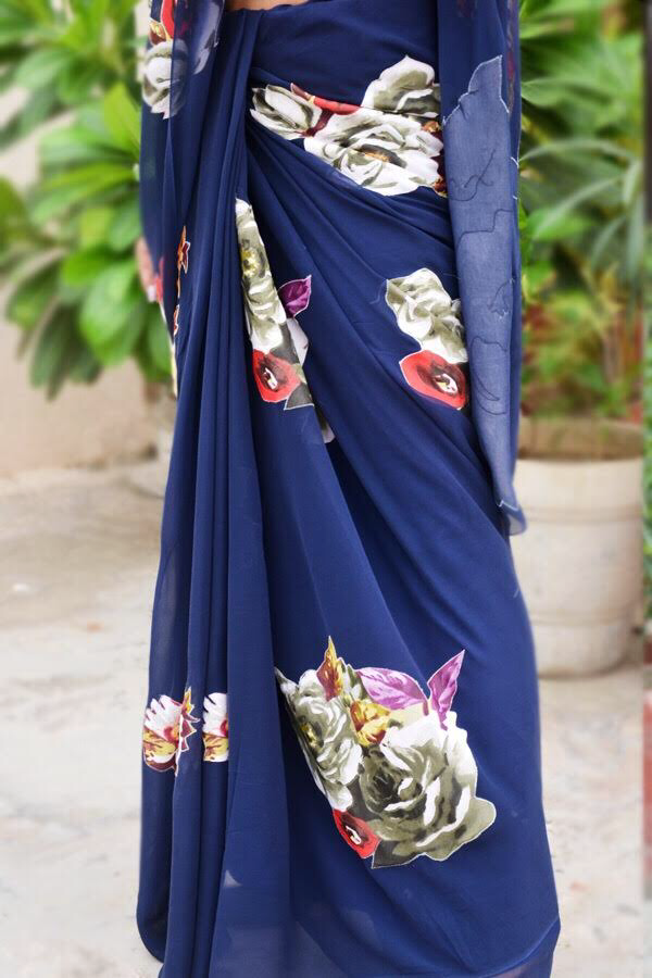 Blue Georgette Applique Saree