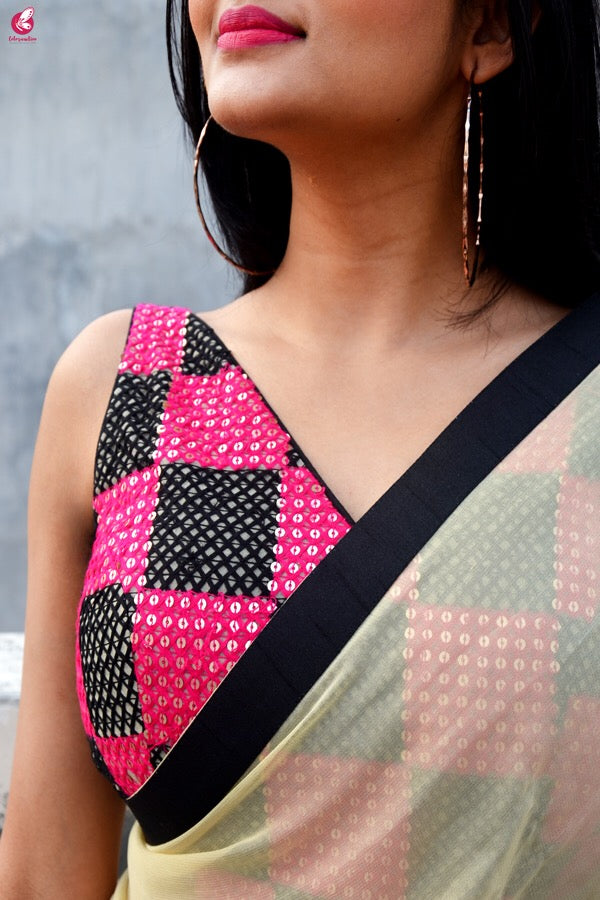 Double Shaded Georgette Black Cream Saree