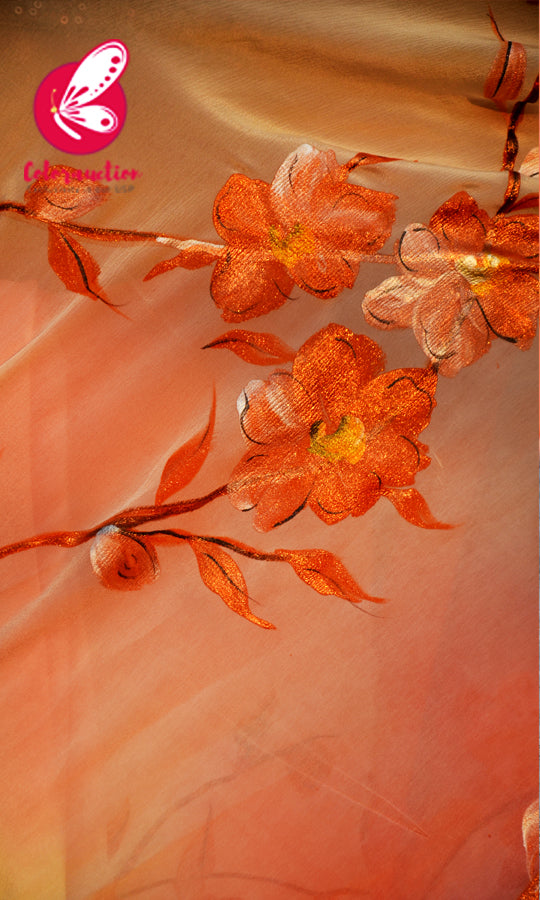 Peach &amp; Off White Double Shaded Chinon Saree
