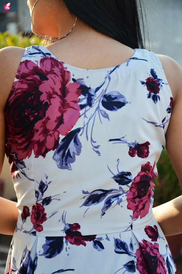 Powder Blue Floral Printed Crepe Front Slit Kurti