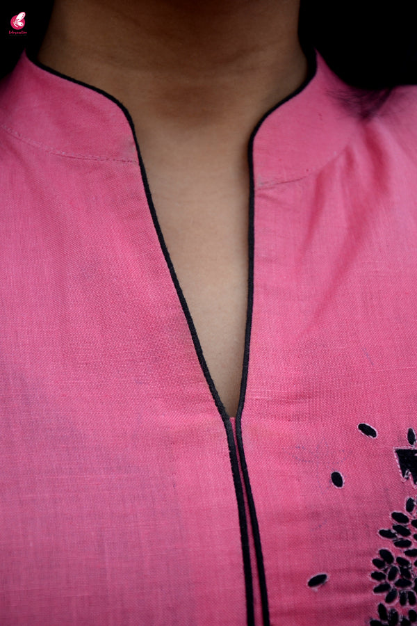 Carrot-red Embroidered A-Line Kurti Dress
