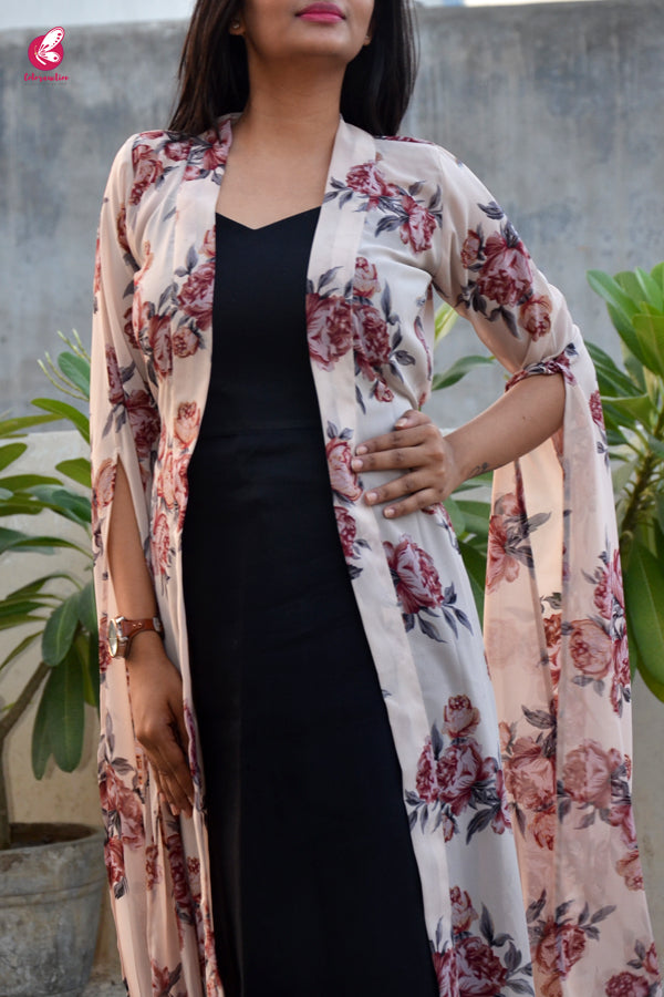 Light Cream Georgette Printed Floral Shrug