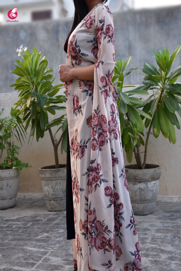 Light Cream Georgette Printed Floral Shrug