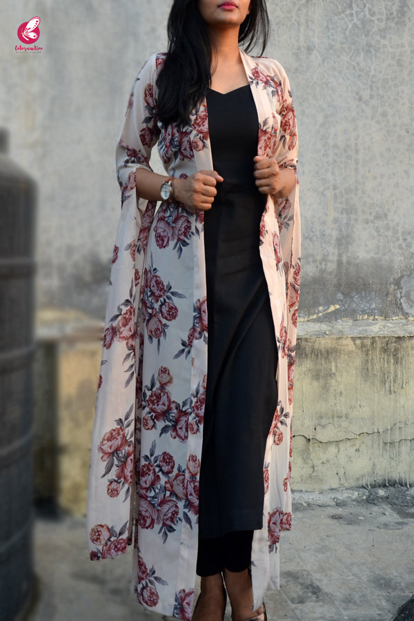 Light Cream Georgette Printed Floral Shrug