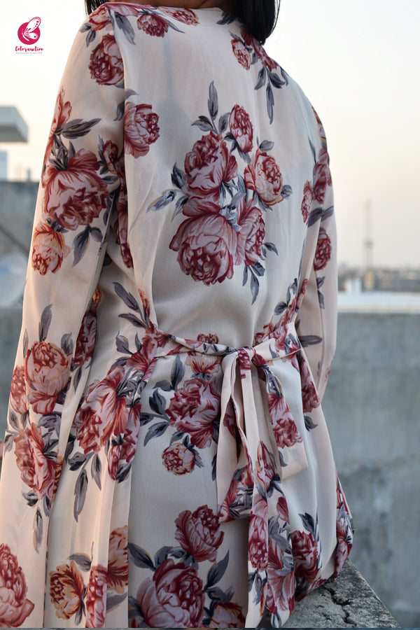 Light Cream Georgette Printed Floral Shrug
