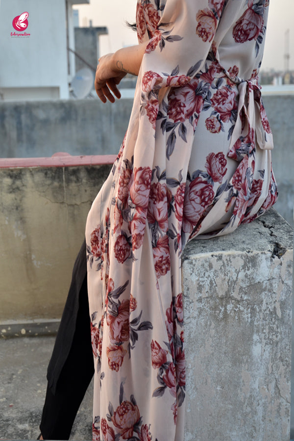 Light Cream Georgette Printed Floral Shrug
