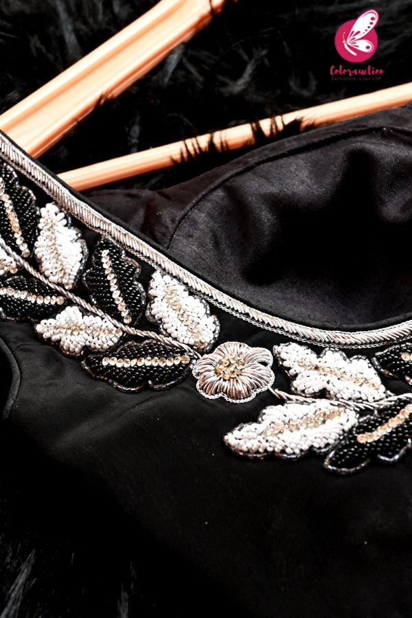 Black Crepe Hand Embroidered Padded Blouse