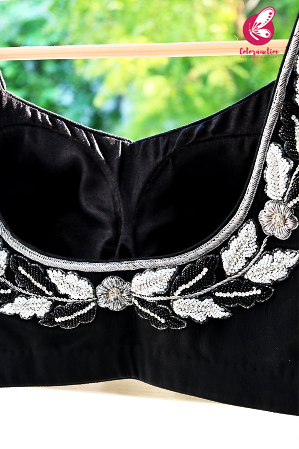 Black Crepe Hand Embroidered Padded Blouse