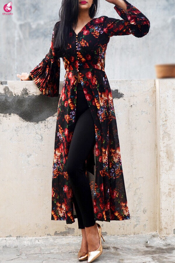 Black Printed Georgette Long Kurti