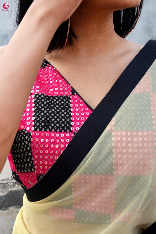 Double Shaded Georgette Black Cream Saree