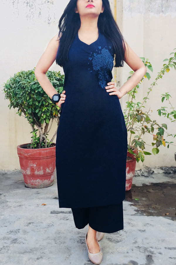 Blue Denim With Denim Kurti Set